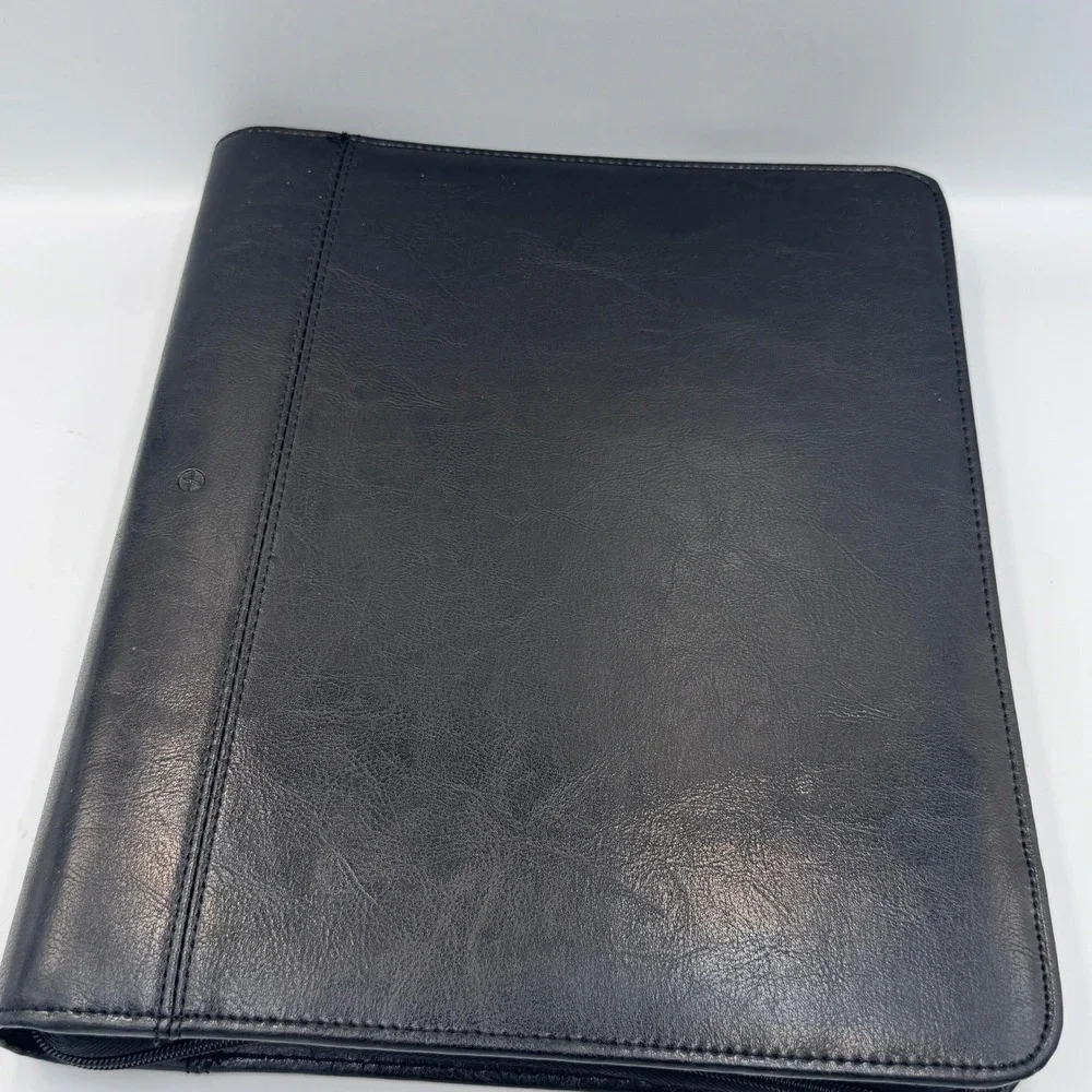 Foray Black Faux Leather Zippered Professional Portfolio Business Padfolio Case